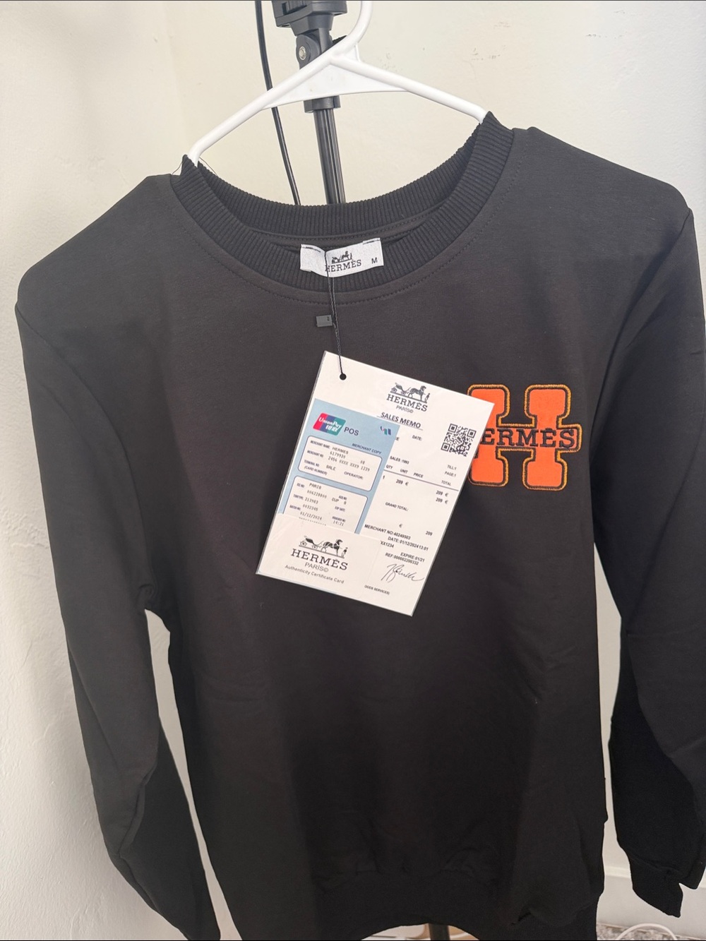 Hermes Black Sweatshirt with Orange 'H' Patch for Kids